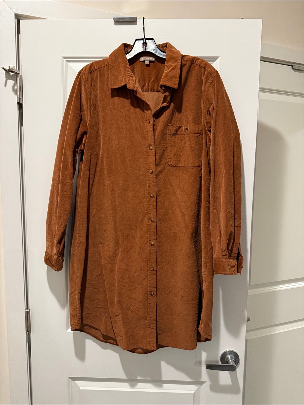 Lilla P Long-Sleeve Button-Front Dress in Rust